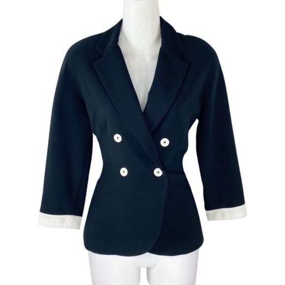 Kay Unger Black White Contrast Double Breasted Blazer Jacket 6 - Picture 1 of 9
